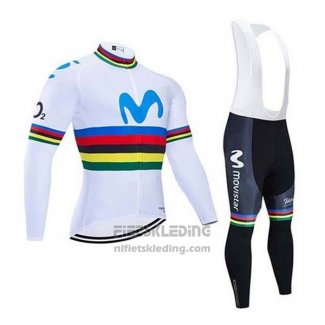 2020 Fietskleding UCI Wereldkampioen Movistar Wit Blauw Lange Mouwen en Koersbroek