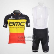 2012 Fietskleding BMC Kampioen Belgie Geel en Rood Korte Mouwen en Koersbroek