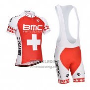 2014 Fietskleding BMC Kampioen Zwitserland Oranje en Wit Korte Mouwen en Koersbroek