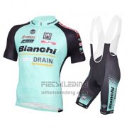 2016 Fietskleding Bianchi Mtb Zwart en Lichtblauw Korte Mouwen en Koersbroek