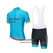 2020 Fietskleding Astana Blauw Geel Korte Mouwen en Koersbroek