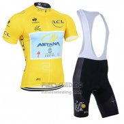 2014 Fietskleding Tour de France Lider Astana Lider Geel Korte Mouwen en Koersbroek