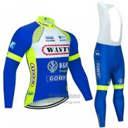 2021 Fietskleding Wanty-Gobert Cycling Team Blauw Wit Geel Lange Mouwen en Koersbroek