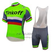 2016 Fietskleding UCI Wereldkampioen Tinkoff Groen Korte Mouwen en Koersbroek