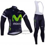 2016 Fietskleding Movistar Wit en Blauw Lange Mouwen en Koersbroek