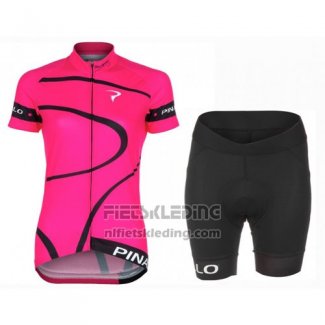 2016 Fietskleding Vrouw Pinarello Zwart en Fuchsia Korte Mouwen en Koersbroek