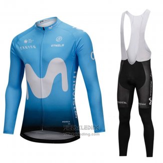 2018 Fietskleding Movistar Blauw Lange Mouwen en Koersbroek