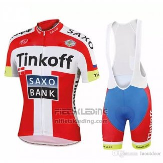 2018 Fietskleding Tinkoff Saxo Bank Rood Wit Korte Mouwen en Koersbroek