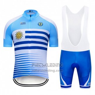 2019 Fietskleding Uruguay Blauw Wit Korte Mouwen en Koersbroek