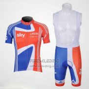 2012 Fietskleding Sky Kampioen Regno Unito Oranje en Blauw Korte Mouwen en Koersbroek