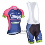 2014 Fietskleding Lampre Merida Roze en Blauw Korte Mouwen en Koersbroek