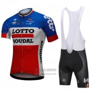 2018 Fietskleding Lotto Soudal Blauw en Rood Korte Mouwen en Koersbroek