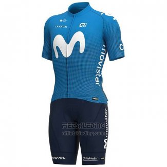 2020 Fietskleding Movistar Wit Blauw Korte Mouwen en Koersbroek