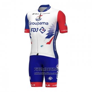 2022 Fietskleding Groupama Fdj Rood Blauw Korte Mouwen en Koersbroek