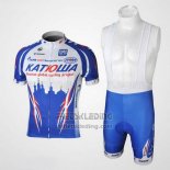 2010 Fietskleding Katusha Blauw en Blauw Korte Mouwen en Koersbroek