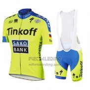 2016 Fietskleding Tinkoff Saxo Bank Geel en Blauw Korte Mouwen en Koersbroek