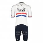 2022 Fietskleding British Champion Ineos Blauw Wit Korte Mouwen en Koersbroek