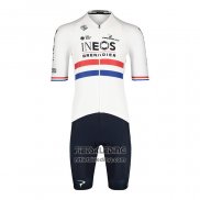 2022 Fietskleding British Champion Ineos Blauw Wit Korte Mouwen en Koersbroek