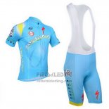 2013 Fietskleding Astana Azuur Korte Mouwen en Koersbroek