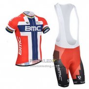 2014 Fietskleding BMC Kampioen Noorwegen Blauw en Rood Korte Mouwen en Koersbroek