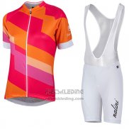 2017 Fietskleding Vrouw Nalini Stripe Rood en Oranje Korte Mouwen en Koersbroek