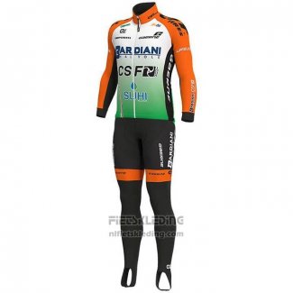 2019 Fietskleding Bardiani Csf Groen Oranje Lange Mouwen en Koersbroek