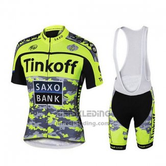 2019 Fietskleding Tinkoff Saxo Bank Geel Groen Zwart Korte Mouwen en Koersbroek