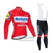 2020 Fietskleding Deceuninck Quick Step Rood Wit Lange Mouwen en Koersbroek