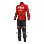2022 Fietskleding Bahrain Victorious Rood Lange Mouwen en Koersbroek