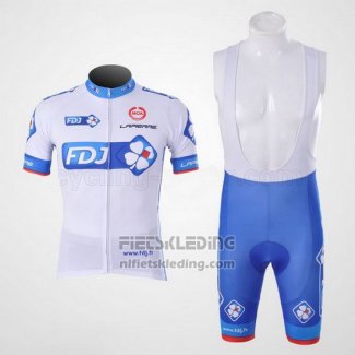 2010 Fietskleding FDJ Wit en Azuur Korte Mouwen en Koersbroek