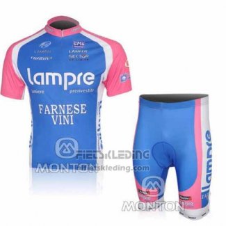 2010 Fietskleding Lampre Farnese Vini Roze en Lichtblauw Korte Mouwen en Koersbroek