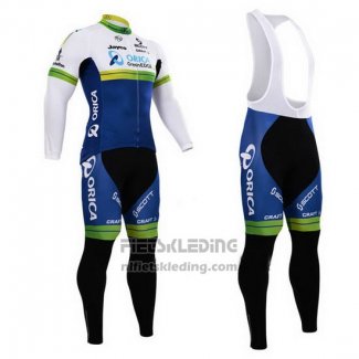 2015 Fietskleding Orica GreenEDGE Wit en Blauw Lange Mouwen en Koersbroek