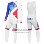 2016 Fietskleding FDJ Wit en Blauw Lange Mouwen en Koersbroek