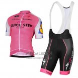 2017 Fietskleding Quick Step Roze Korte Mouwen en Koersbroek