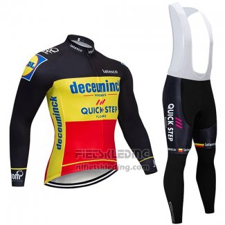 2019 Fietskleding Deceuninck Quick Step Zwart Geel Rood Lange Mouwen en Koersbroek