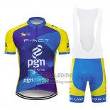 2019 Fietskleding PGN Blauw Helder Geel Korte Mouwen en Koersbroek