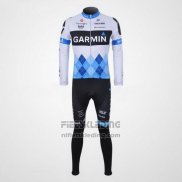 2011 Fietskleding Garmin Cervelo Blauw en Wit Lange Mouwen en Koersbroek