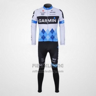 2011 Fietskleding Garmin Cervelo Blauw en Wit Lange Mouwen en Koersbroek