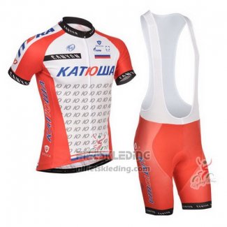 2014 Fietskleding Katusha Wit en Rood Korte Mouwen en Koersbroek