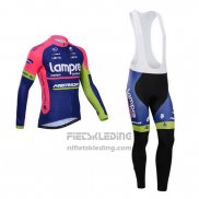 2014 Fietskleding Lampre Merida Roze en Blauw Lange Mouwen en Koersbroek