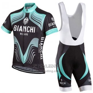 2017 Fietskleding Bianchi Milano Zwart en Groen Korte Mouwen en Koersbroek