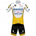 2020 Fietskleding Deceuninck Quick Step Wit Geel Korte Mouwen en Koersbroek