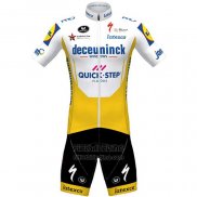 2020 Fietskleding Deceuninck Quick Step Wit Geel Korte Mouwen en Koersbroek