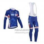 2014 Fietskleding FDJ Blauw Lange Mouwen en Koersbroek