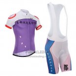 2014 Fietskleding Fox Cyclingbox Wit en Violet Korte Mouwen en Koersbroek