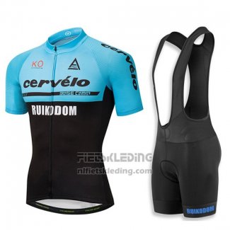 2018 Fietskleding Cervelo Blauw en Zwart Korte Mouwen en Koersbroek