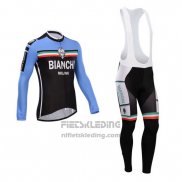 2014 Fietskleding Bianchi Zwart en Azuur Lange Mouwen en Koersbroek