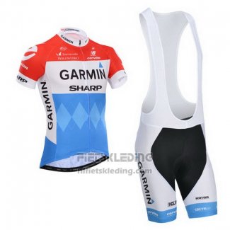 2014 Fietskleding Garmin Sharp Lichtblauw en Rood Korte Mouwen en Koersbroek