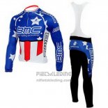 2010 Fietskleding BMC Kampioen Verenigde Staten Blauw Lange Mouwen en Koersbroek