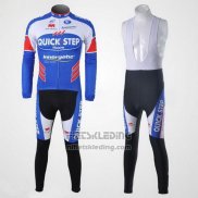 2011 Fietskleding Quick Step Floor Wit en Azuur Lange Mouwen en Koersbroek